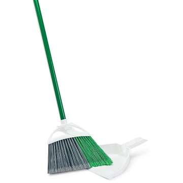 Libman Commercial 206 Precision Angle Broom with Dust Pan, Steel Handle, 11" Wide, Green and White (Pack of 4)