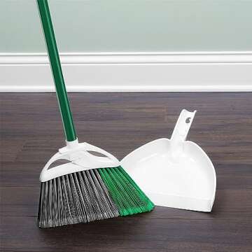 Libman Commercial 206 Precision Angle Broom with Dust Pan, Steel Handle, 11" Wide, Green and White (Pack of 4)