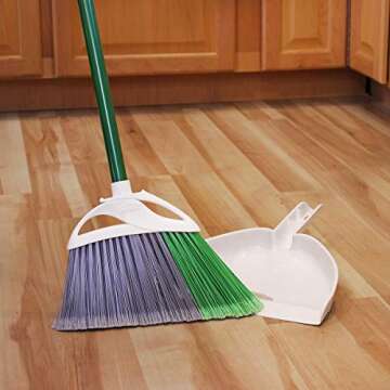 Libman Commercial 206 Precision Angle Broom with Dust Pan, Steel Handle, 11" Wide, Green and White (Pack of 4)