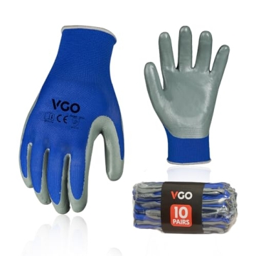 Vgo 10-Pairs Safety Work Gloves - Comfort Fit, Nitrile Coated, Non-slip for All Tasks