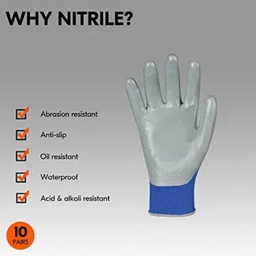 Vgo 10-Pairs Safety Work Gloves - Durable Nitrile Coating