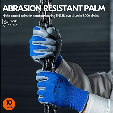 Vgo 10-Pairs Safety Work Gloves - Durable Nitrile Coating