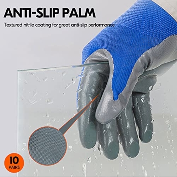 Vgo 10-Pairs Safety Work Gloves - Durable Nitrile Coating