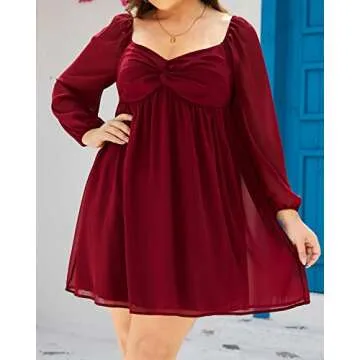 Stylish Plus Size Square Neck Chiffon Mini Dress for Women