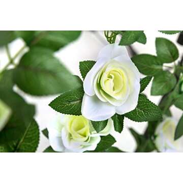 Yebazy 2pcs White Artificial Rose Vine Silk Flower Garland for Wedding Arch Garden Wall Decor Hanging Baskets(16Ft)