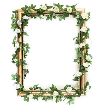 Yebazy 2pcs White Artificial Rose Vine Silk Flower Garland for Wedding Arch Garden Wall Decor Hanging Baskets(16Ft)