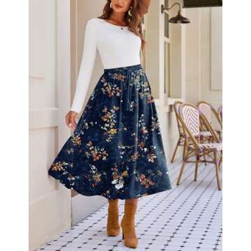 Zeagoo Flowy Pleated A-Line Midi Skirt for Women