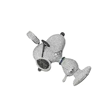 Ssjewel Iced Out Snoopy Pendant in White Gold Finish