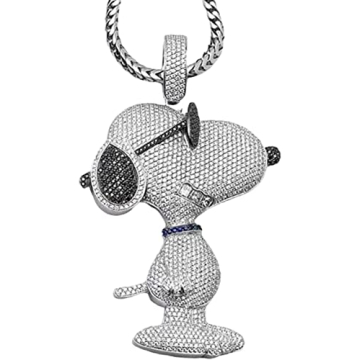 Ssjewel Iced Out Snoopy Pendant in White Gold Finish