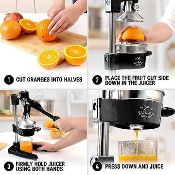 Zulay Kitchen Cast-Iron Orange Juice Squeezer - Heavy-Duty, Easy-to-Clean, Professional Citrus Juicer - Durable Stainless Steel Lemon Squeezer - Sturdy Manual Citrus Press & Orange Squeezer (Black)