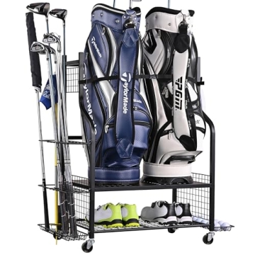 PLKOW Golf Storage Golf Bag Organizer for 2 Golf Bags and Accessories