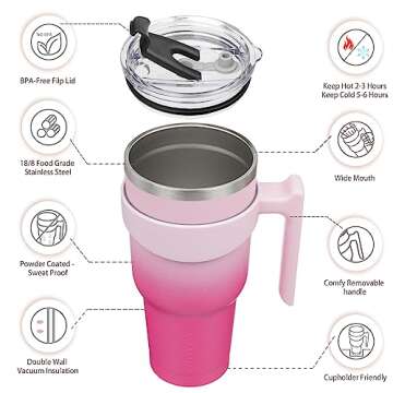 BJPKPK Tumbler With Handle 40oz Stainless Steel Insulated Tumbler Mugs With Lid And Straw For Women ...