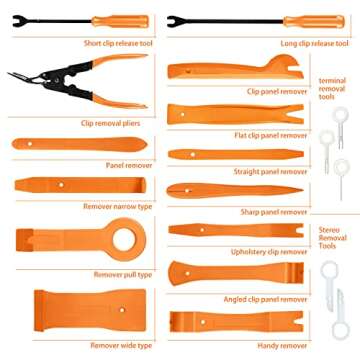 ‎DNA MOTORING TOOLS-00248 Car Trim Removal Tool Kit, Clip Plier Upholstery Remover Set for Auto Door Panel Audio Dashboard, with Storage Bag,Orange