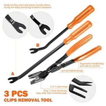 ‎DNA MOTORING TOOLS-00248 Car Trim Removal Tool Kit, Clip Plier Upholstery Remover Set for Auto Door Panel Audio Dashboard, with Storage Bag,Orange