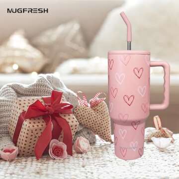 Valentine's Day Tumbler, Valentine’s Day Gifts for Women 40 oz Valentines Heart Tumbler Cup Holder...