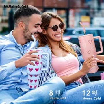 Valentine's Day Tumbler, Valentine’s Day Gifts for Women 40 oz Valentines Heart Tumbler Cup Holder Friendly Insulated Travel Mug Stainless Steel Water Bottle