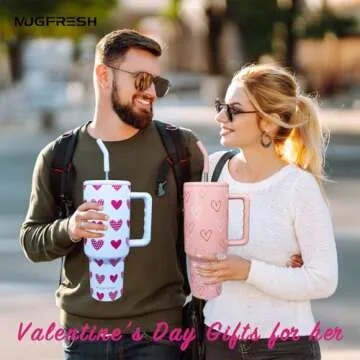 Valentine's Day Tumbler, Valentine’s Day Gifts for Women 40 oz Valentines Heart Tumbler Cup Holder Friendly Insulated Travel Mug Stainless Steel Water Bottle