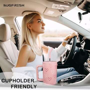 Valentine's Day Tumbler, Valentine’s Day Gifts for Women 40 oz Valentines Heart Tumbler Cup Holder Friendly Insulated Travel Mug Stainless Steel Water Bottle