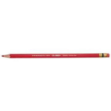Prismacolor Col-Erase Pencil with Eraser, Carmine Red Lead/Barrel, 12-Count