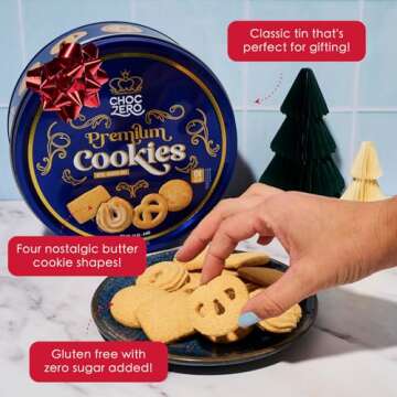 ChocZero Keto Butter Cookies - Sugar Free Danish Shortbread Large Gift Tin - Gluten Free, Low Carb (1 tin, 12 oz)