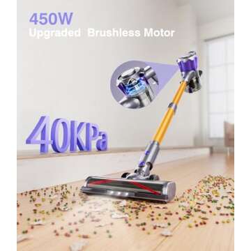 MBYULO Cordless Vacuum Cleaner, 450W 40Kpa Powerful Stick Vacuum, Up to 50Mins Rechargeable Battery,...