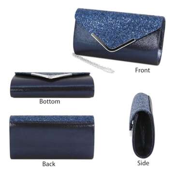 Naimo Womens Shiny Sequin Clutch Evening Bag Envelope Handbag Shoulder Chain Purse for Wedding Party Bride