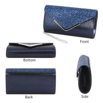 Naimo Womens Shiny Sequin Clutch Evening Bag Envelope Handbag Shoulder Chain Purse for Wedding Party Bride