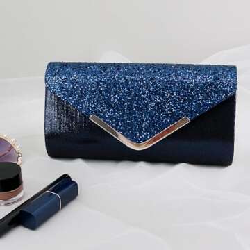Naimo Womens Shiny Sequin Clutch Evening Bag Envelope Handbag Shoulder Chain Purse for Wedding Party Bride