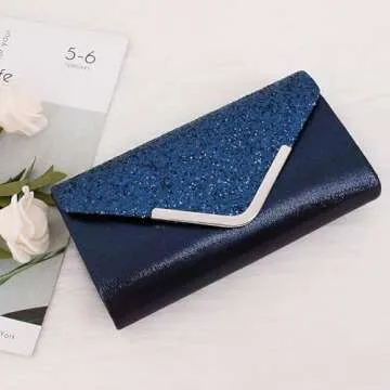 Naimo Womens Shiny Sequin Clutch Evening Bag Envelope Handbag Shoulder Chain Purse for Wedding Party Bride