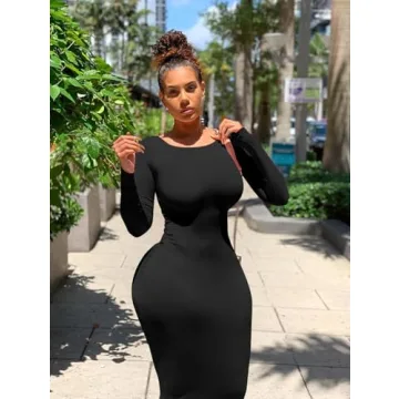 XXTAXN Women's Long Sleeve Bodycon Midi Dress