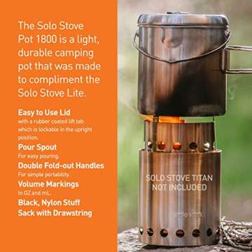Solo Stove Pot 1800 Stainless Steel Companion Pot great Cookware for Backpacking Camping Survival Backpacking Kitchen and Cooking simple Equipment Set & Accessories for Hiking Campfires and Adventure