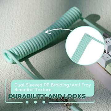 EPOMAKER Macaron 1.8m Coiled Type-C to USB A TPU Mechanical Keyboard Cable with Detachable Aviator C...