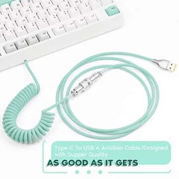 EPOMAKER Macaron 1.8m Coiled Type-C to USB A TPU Mechanical Keyboard Cable with Detachable Aviator Connector for Gaming Keyboard/Tablet/Smart Phone (Mint Green)
