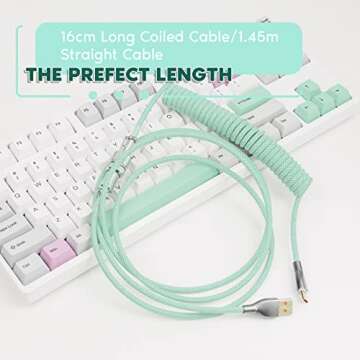 EPOMAKER Macaron 1.8m Coiled Type-C to USB A TPU Mechanical Keyboard Cable with Detachable Aviator Connector for Gaming Keyboard/Tablet/Smart Phone (Mint Green)