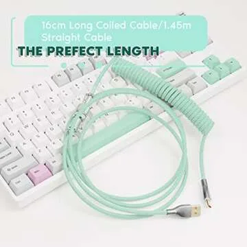 EPOMAKER Macaron 1.8m Coiled Type-C to USB A TPU Mechanical Keyboard Cable with Detachable Aviator Connector for Gaming Keyboard/Tablet/Smart Phone (Mint Green)