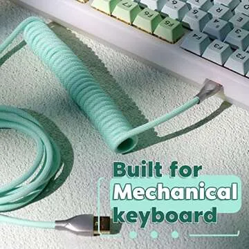 EPOMAKER Macaron 1.8m Coiled Type-C to USB A TPU Mechanical Keyboard Cable with Detachable Aviator Connector for Gaming Keyboard/Tablet/Smart Phone (Mint Green)