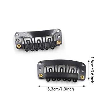 Honbay 50PCS 6-Teeth U-Shape Snap Clips for Hair Extensions - 3.3cm/1.3inch (Black)