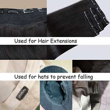 Honbay 50PCS 6-Teeth U-Shape Snap Clips for Hair Extensions - 3.3cm/1.3inch (Black)