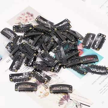 Honbay 50PCS 6-Teeth U-Shape Snap Clips for Hair Extensions - 3.3cm/1.3inch (Black)
