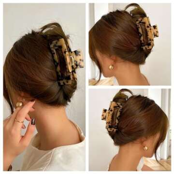 Large Hair Claw Clips Big Cutout Tortoise Shell Celluloid Hair Jaw Clips 4.1inch French Design Rectangle Hair Clamp for Women Ladies