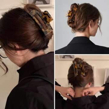 Large Hair Claw Clips Big Cutout Tortoise Shell Celluloid Hair Jaw Clips 4.1inch French Design Rectangle Hair Clamp for Women Ladies