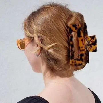 Large Hair Claw Clips Big Cutout Tortoise Shell Celluloid Hair Jaw Clips 4.1inch French Design Rectangle Hair Clamp for Women Ladies