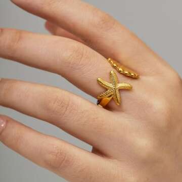 Starfish Seashell Ring,18k Gold Plated Ring Beach jewelry for Women