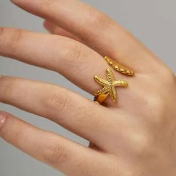 Starfish Seashell Ring,18k Gold Plated Ring Beach jewelry for Women