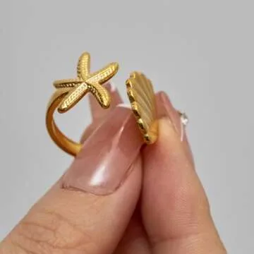 Starfish Seashell Ring,18k Gold Plated Ring Beach jewelry for Women