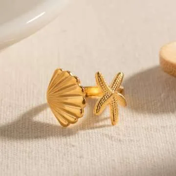 Starfish Seashell Ring,18k Gold Plated Ring Beach jewelry for Women