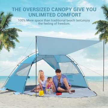 Elegear Beach Tent Sun Shelter with Canopy, 4-5 Person Pop Up Beach Tent, Easy Setup UPF 50+ UV Prot...