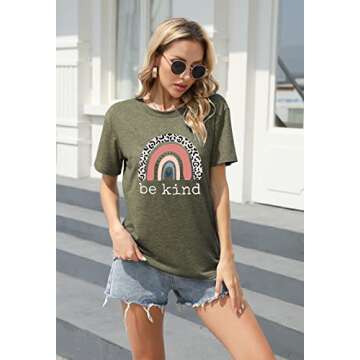 Be Kind T Shirts Women Graphic Short Sleeve Summer Tops Loose Casual Teacher Tees (Green-1, Medium)