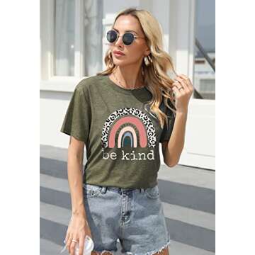 Be Kind T Shirts Women Graphic Short Sleeve Summer Tops Loose Casual Teacher Tees (Green-1, Medium)