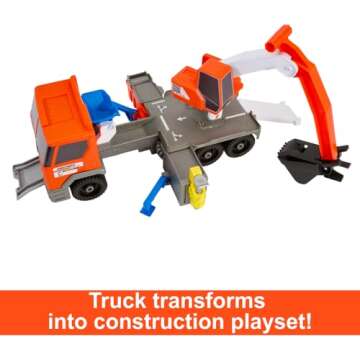 Matchbox Action Drivers Transforming Excavator, Large-Scale Toy Truck with 1:64 Scale Vehicle & 4 Construction-Themed Accessories
